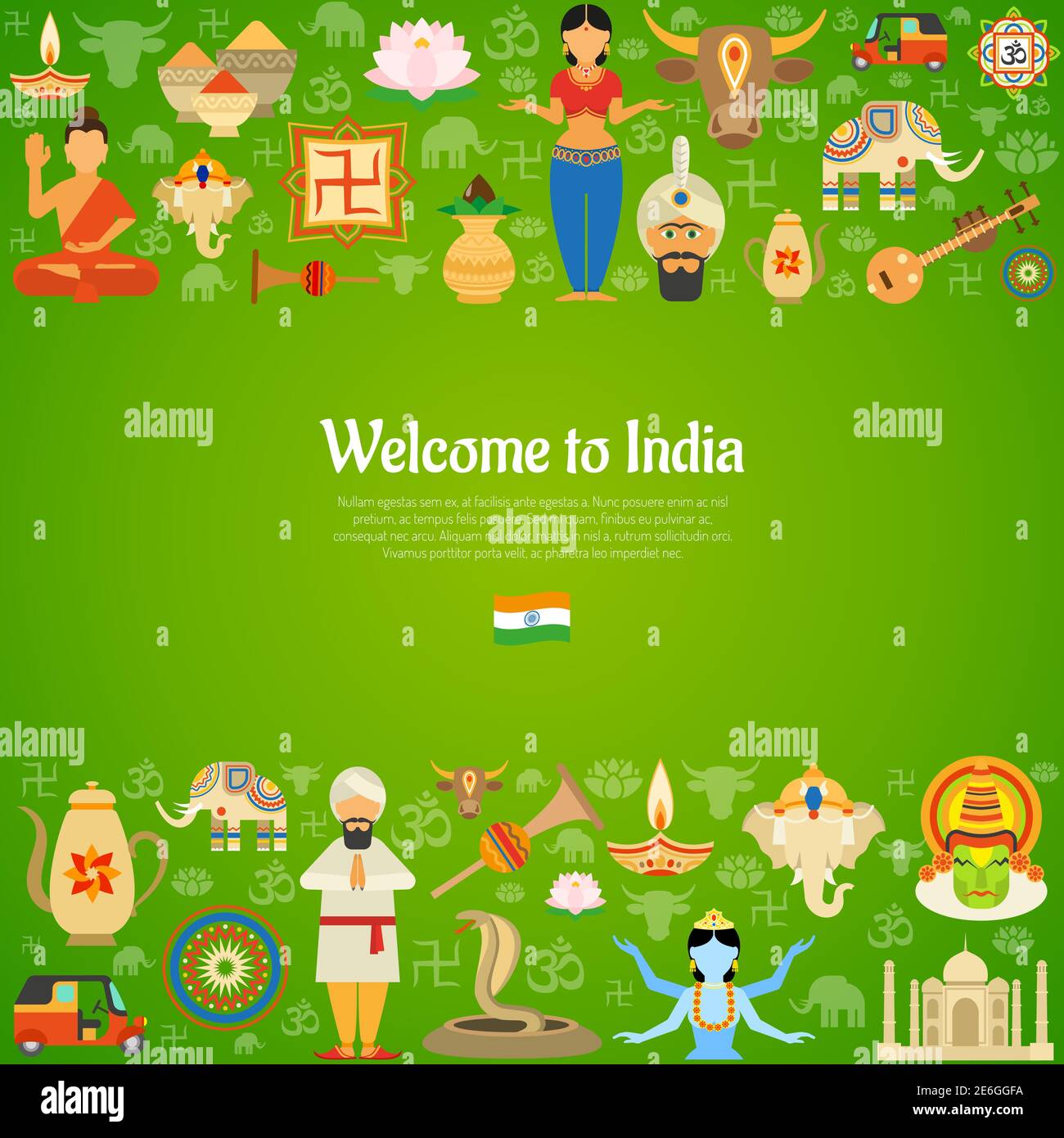 India fondo decorativo con vector nacional de símbolos culturales y religiosos ilustración Ilustración del Vector