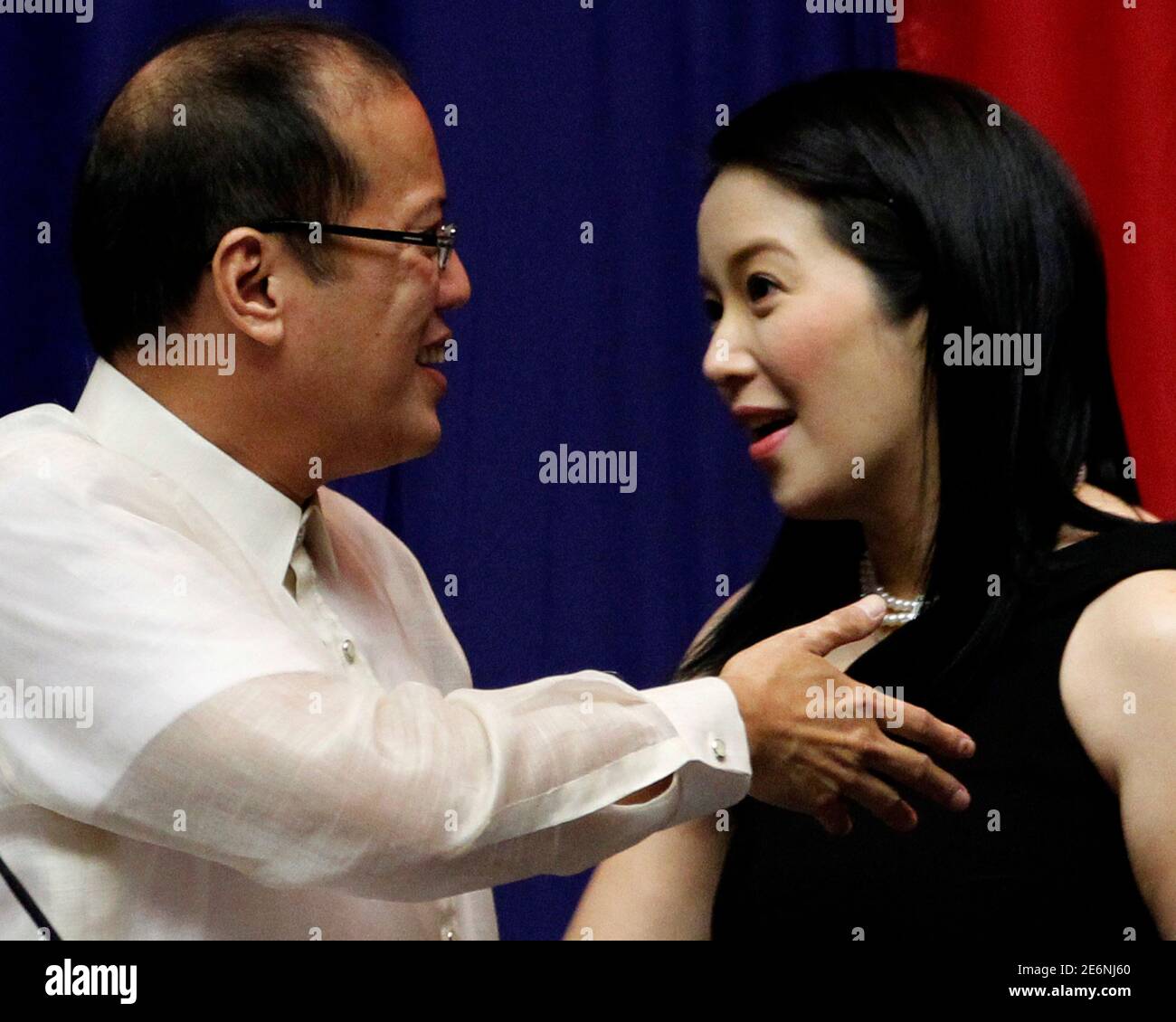 Philippine Senator Benigno Noynoy Aquino Iii Greets His Sister