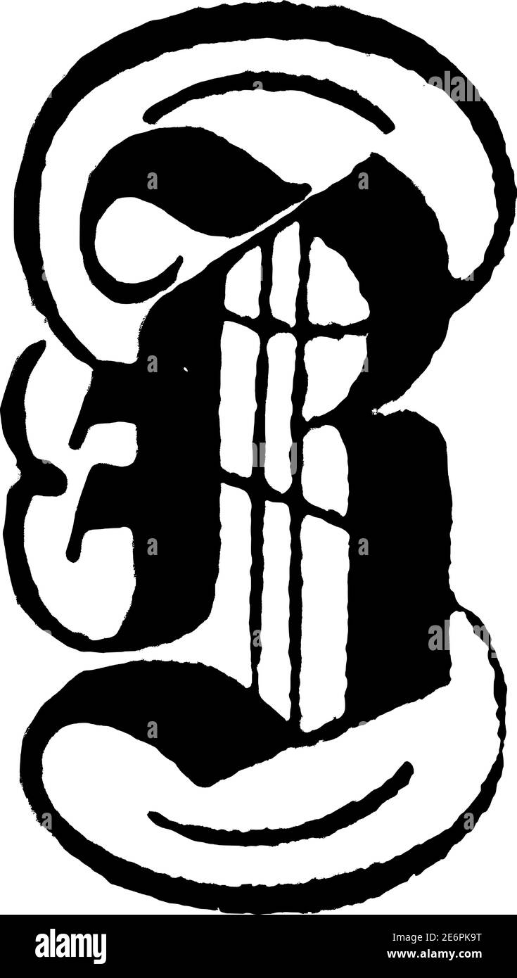Letra mayúscula decorativa B. Grabado vintage o ilustración de dibujo lineal. Ilustración del Vector