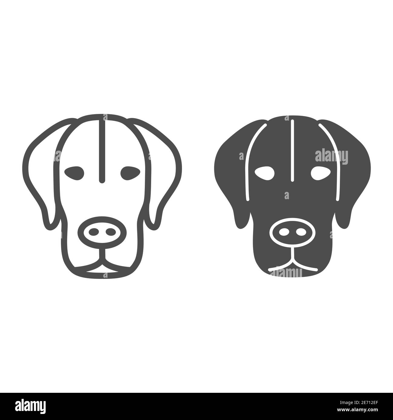 Línea de cabeza de perro e icono sólido, concepto de mascotas, signo de la  cara de cachorro sobre fondo blanco, icono de silueta de cabeza de perro en  estilo de contorno para