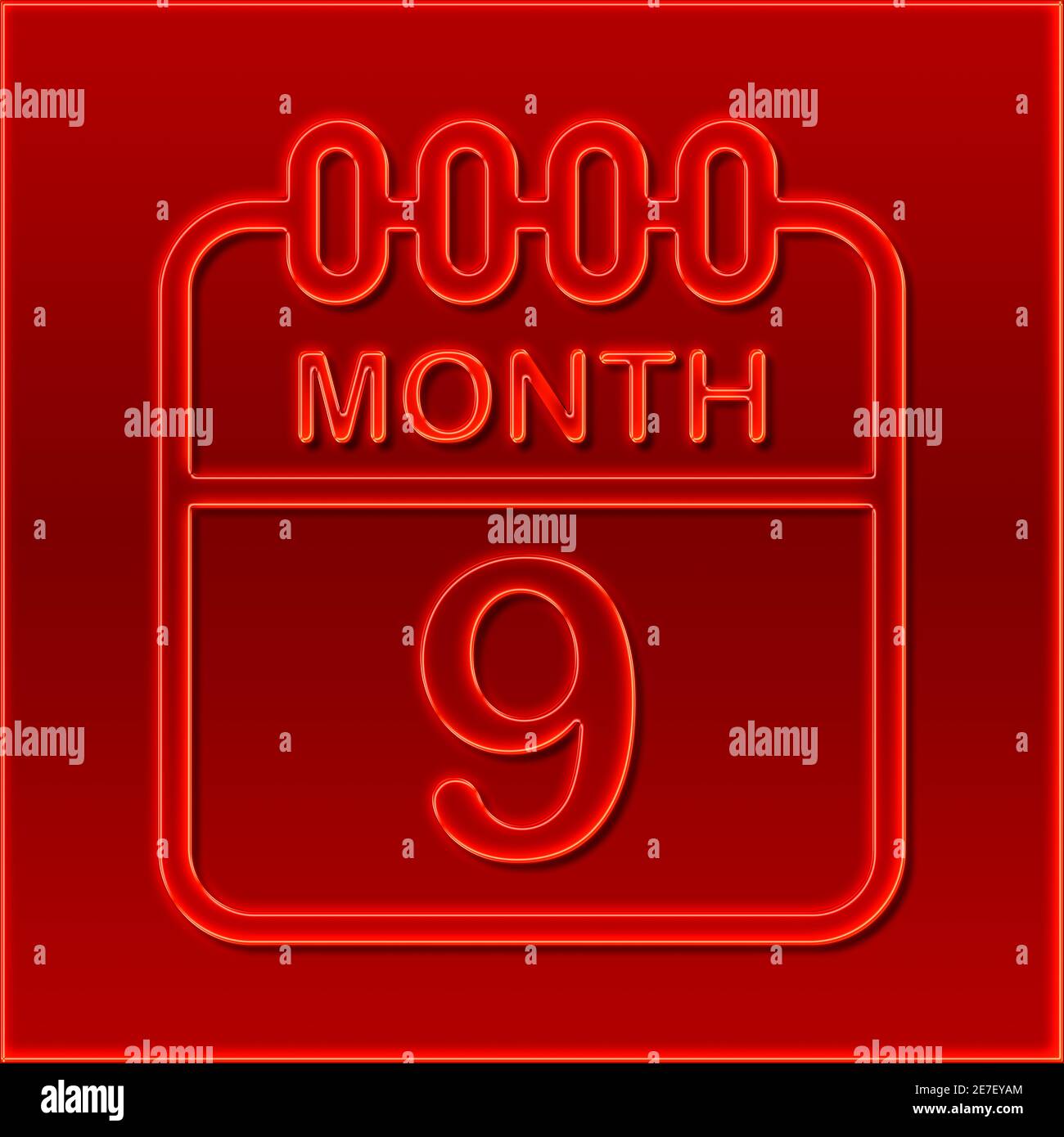Un calendario en el diseño de un signo de neón rojo Muestra el mes 9 Foto de stock