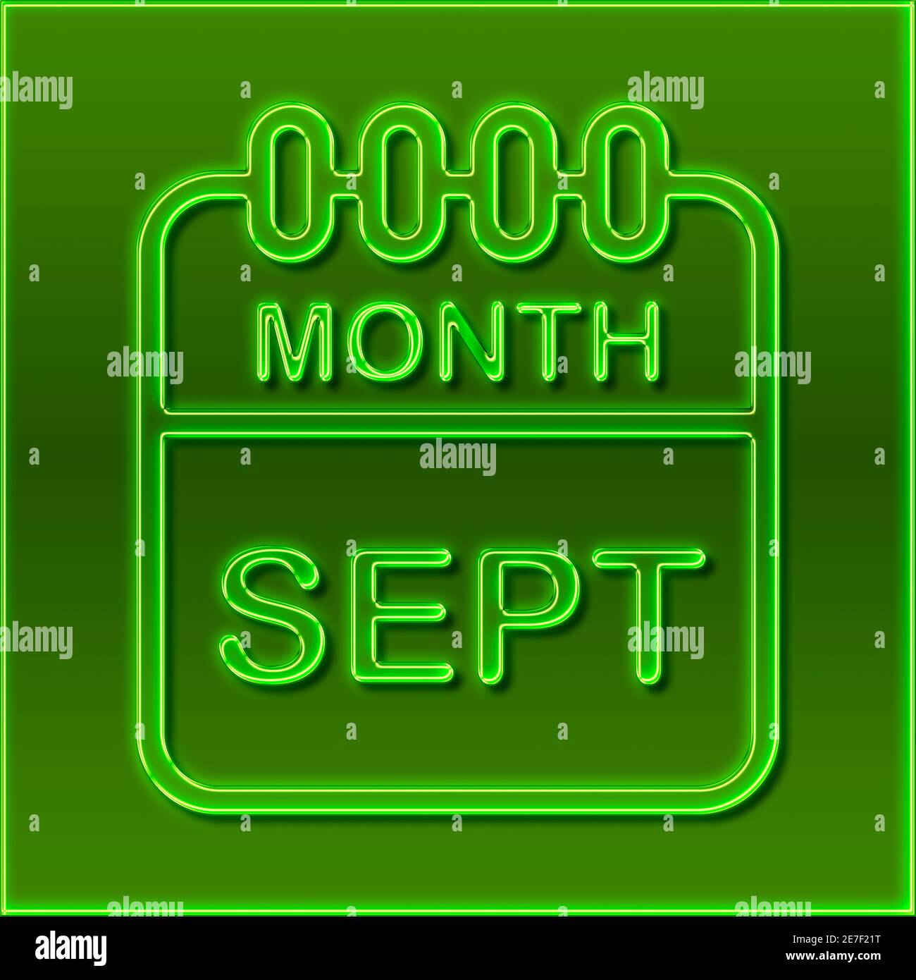 Un calendario en el diseño de un signo de neón verde Muestra el mes de septiembre Foto de stock