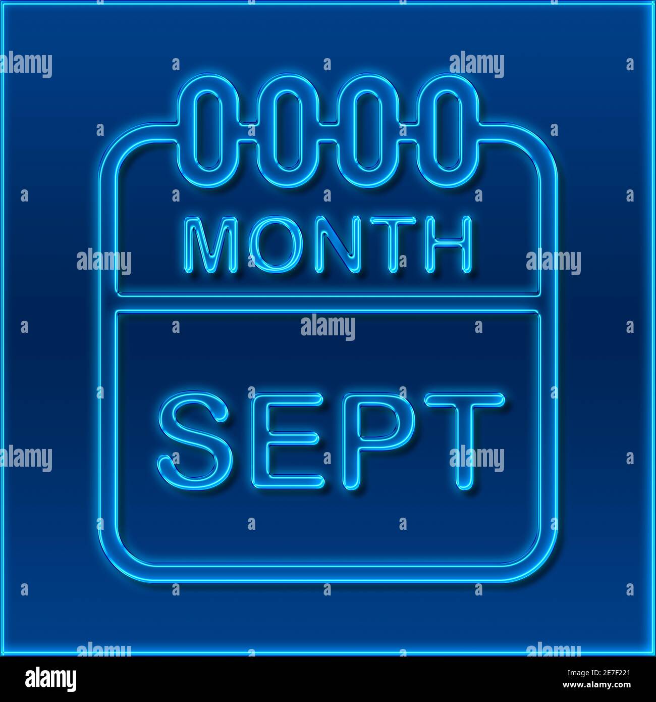 Un calendario en el diseño de un signo de neón azul Muestra el mes de septiembre Foto de stock