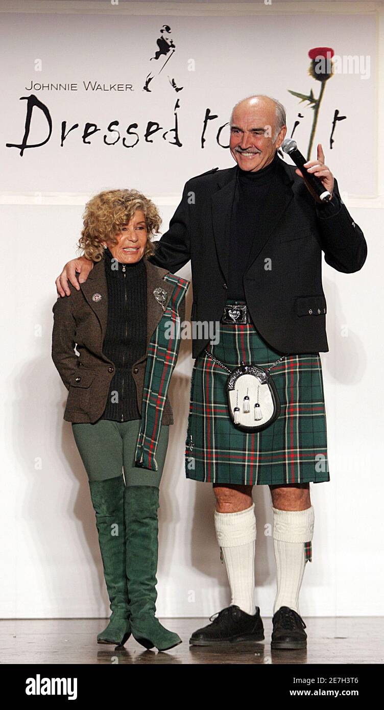 Actor Sean Connery and his wife Micheline pose at the "Dressed to Kilt