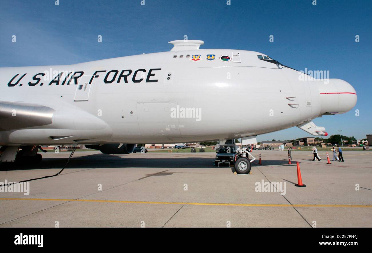 The U.S.A.F. Airborne Laser aircraft sits on the tarmac at Andrews Air  Force Base outside Washington, June 21, 2007. The modified 747 aircraft  uses a high-energy Chemical Oxygen Iodine Laser to generate