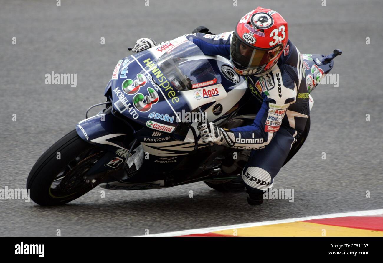 Honda MotoGP rider Marco Melandri of Italy takes a corner during a 