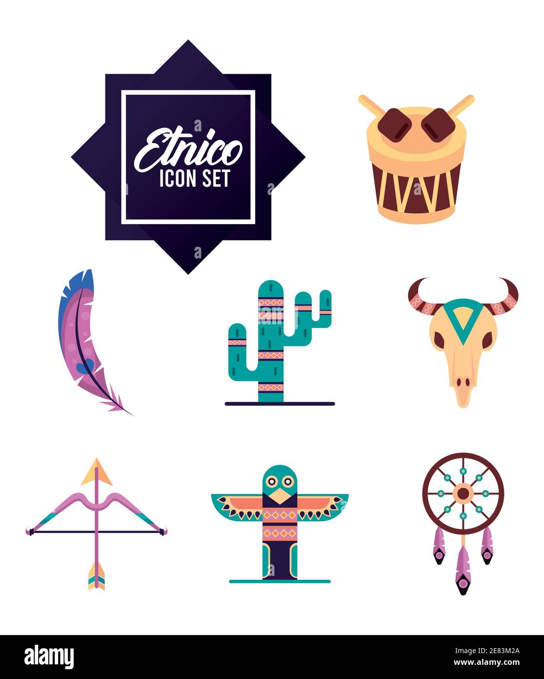 paquete de siete iconos boho de cultura étnica y vector de letras diseño de  ilustración Imagen Vector de stock - Alamy