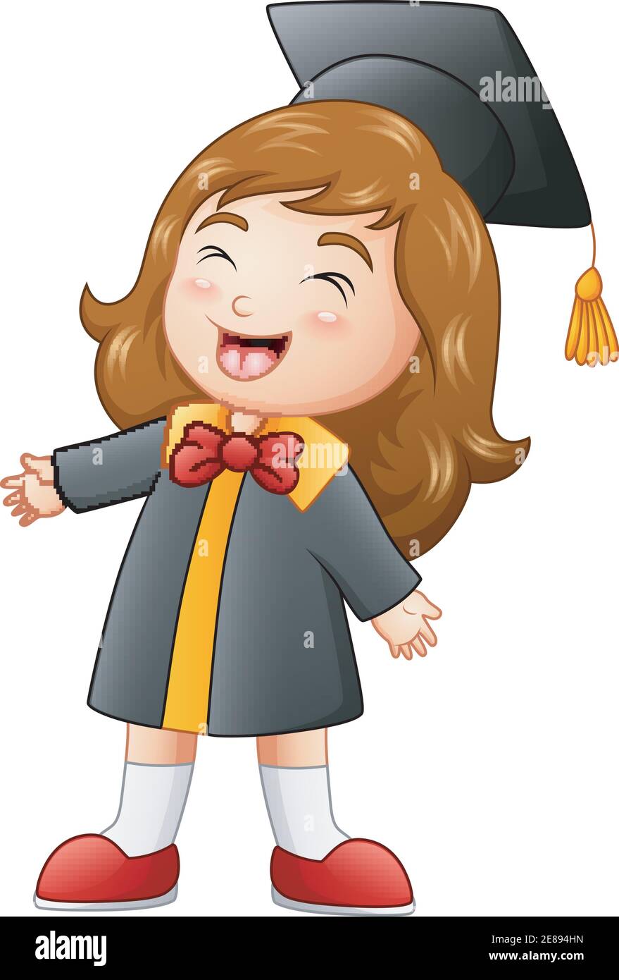 Ilustración vectorial de dibujos animados de graduación de niña feliz  Imagen Vector de stock - Alamy