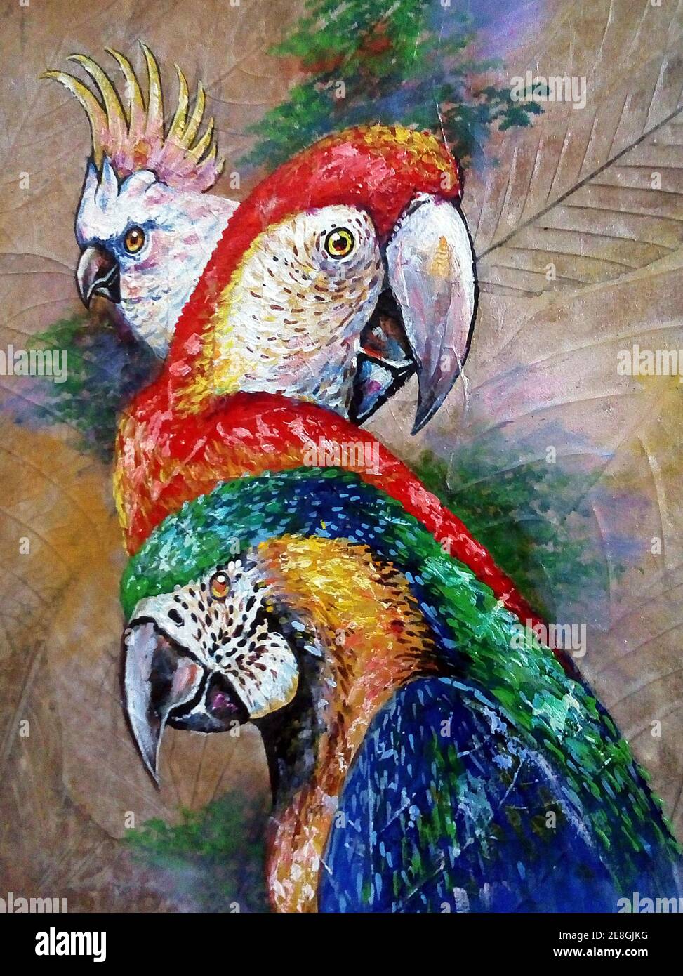 Arte, pintura, arte fino, color del aceite, pájaros, loro de la guacamaya,  de Tailandia Fotografía de stock - Alamy
