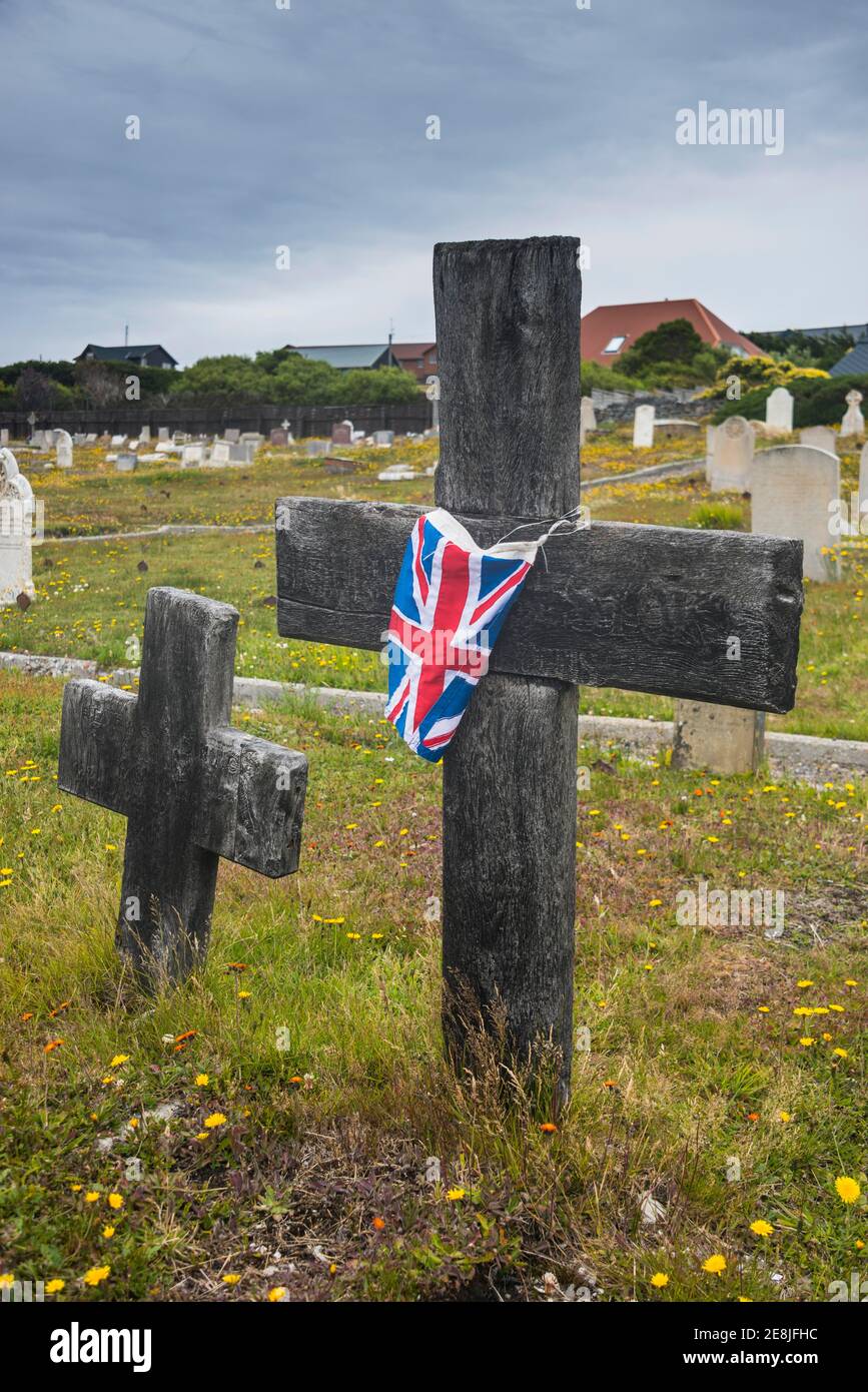 Cementerio en Stanley capital de las Malvinas, América del Sur Foto de stock