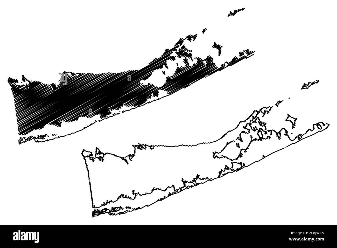 Condado de Suffolk, Estado de Nueva York (condado de EE.UU., Estados Unidos de América, EE.UU., EE.UU.) mapa ilustración vectorial, scribble boceto Mapa de Suffolk Ilustración del Vector