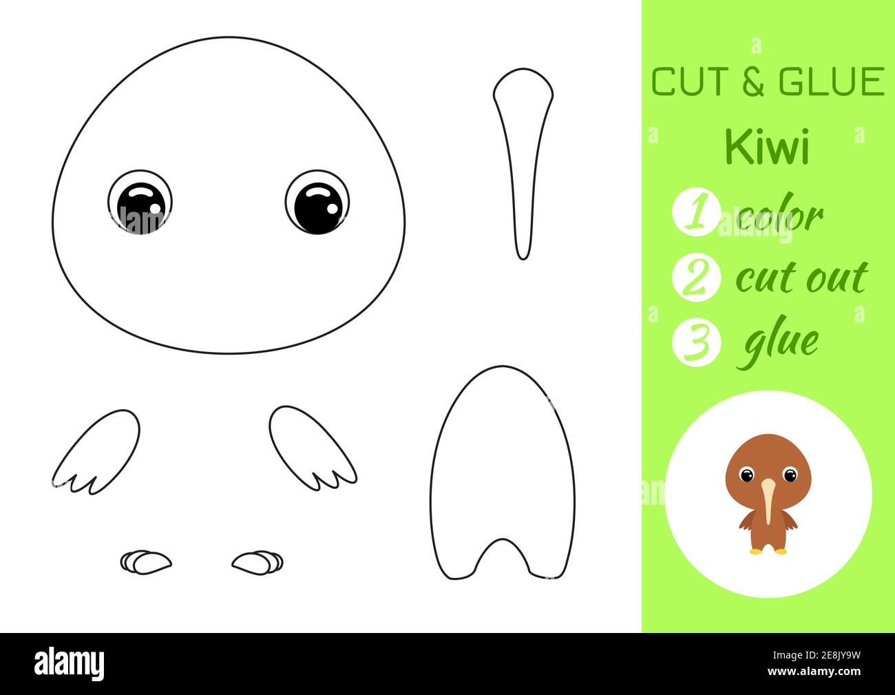 Libro De Colores Cortar Y Pegar Bebe Kiwi Juego De Papel Educativo Para Ninos Preescolares Hoja De Trabajo De Cortar Y Pegar Coloree Corte Las Partes Y Pegue En El Papel Imagen
