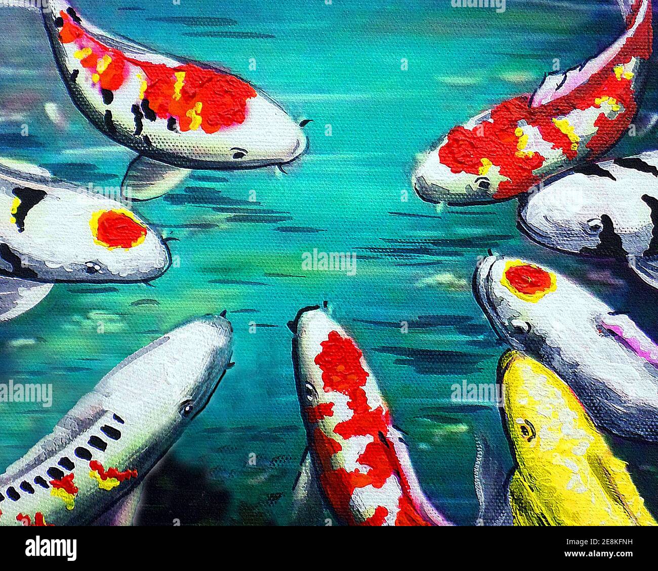 Arte, pintura, arte fino, color del aceite, pescado koi Lucky, de Tailandia Foto de stock