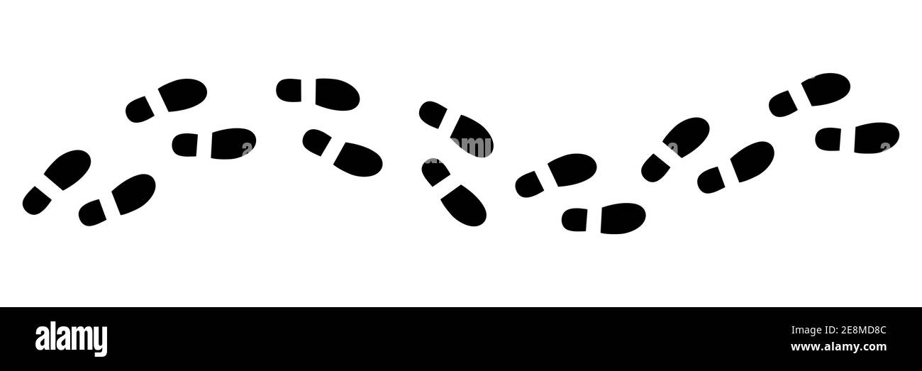 Línea de huellas negras aislada sobre fondo blanco. Pasos zapatos silueta  aislada Imagen Vector de stock - Alamy