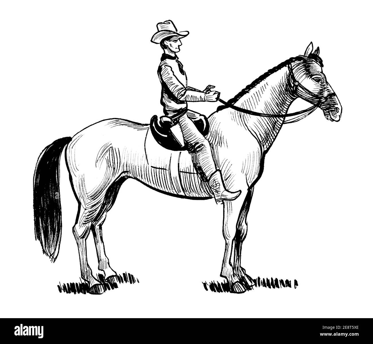 Vaquero montando a caballo. Dibujo en blanco y negro de tinta Fotografía de  stock - Alamy