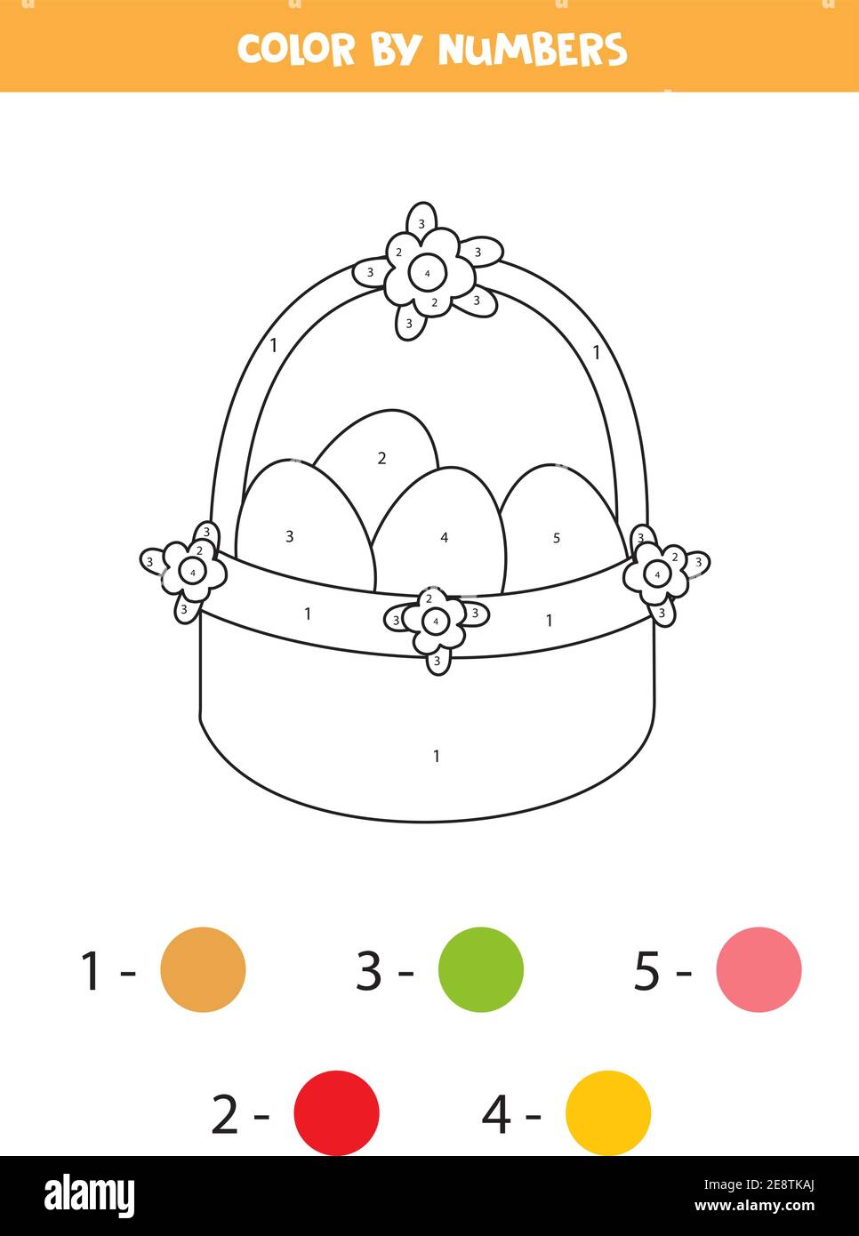 Página para colorear con dibujos animados Cesta de Pascua. Color por  números. Juego de matemáticas para niños Imagen Vector de stock - Alamy