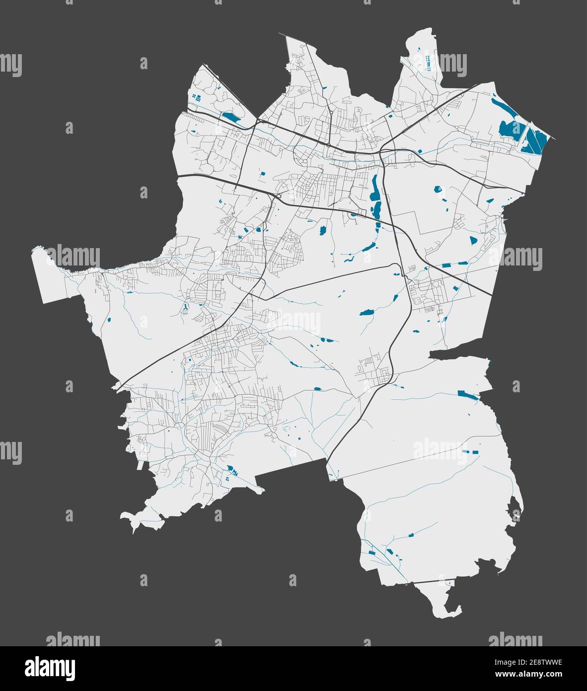 Mapa de Katowice. Mapa detallado de la zona administrativa de la ciudad de Katowice. Panorama urbano. Ilustración vectorial libre de derechos de autor. Mapa con autopistas, stre Ilustración del Vector
