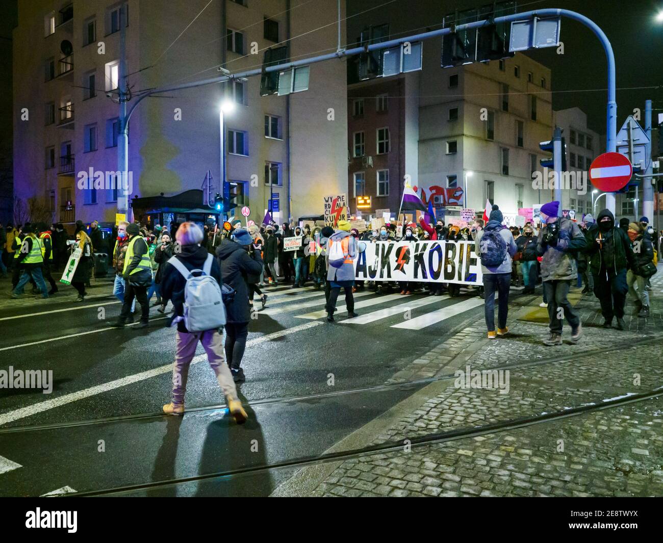 Wroclaw, Polonia, 29 de enero de 2021 - protesta espontánea contra la ley contra el aborto forzada por el gobierno polaco PIS Foto de stock
