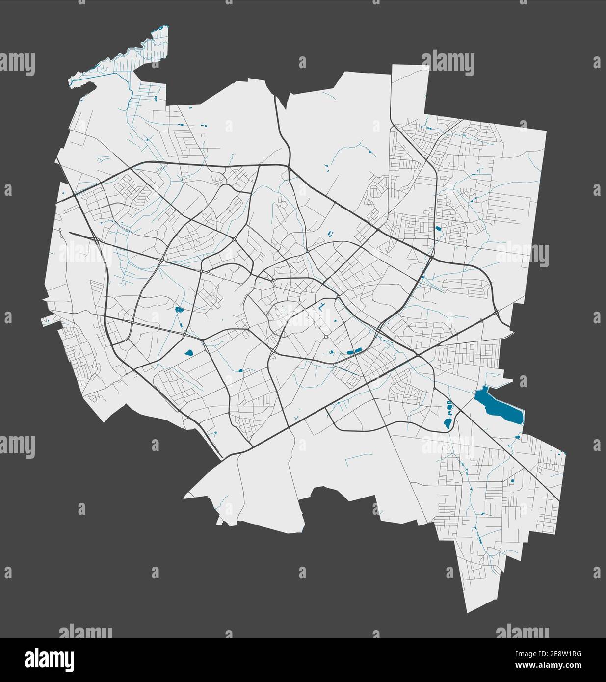 Mapa Bialystok. Mapa detallado de la zona administrativa de la ciudad de Bialystok. Panorama urbano. Ilustración vectorial libre de derechos de autor. Mapa con autopistas, St Ilustración del Vector