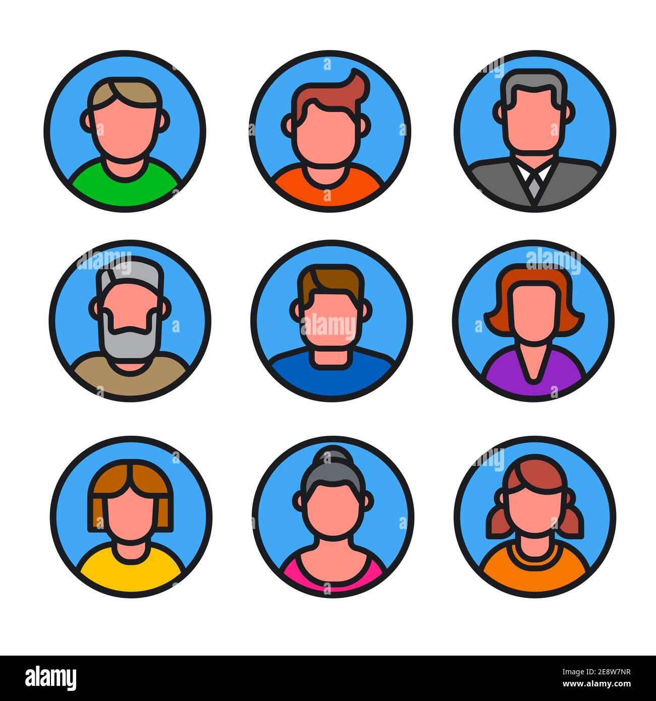 ilustración del conjunto de avatares femeninos y masculinos de colores