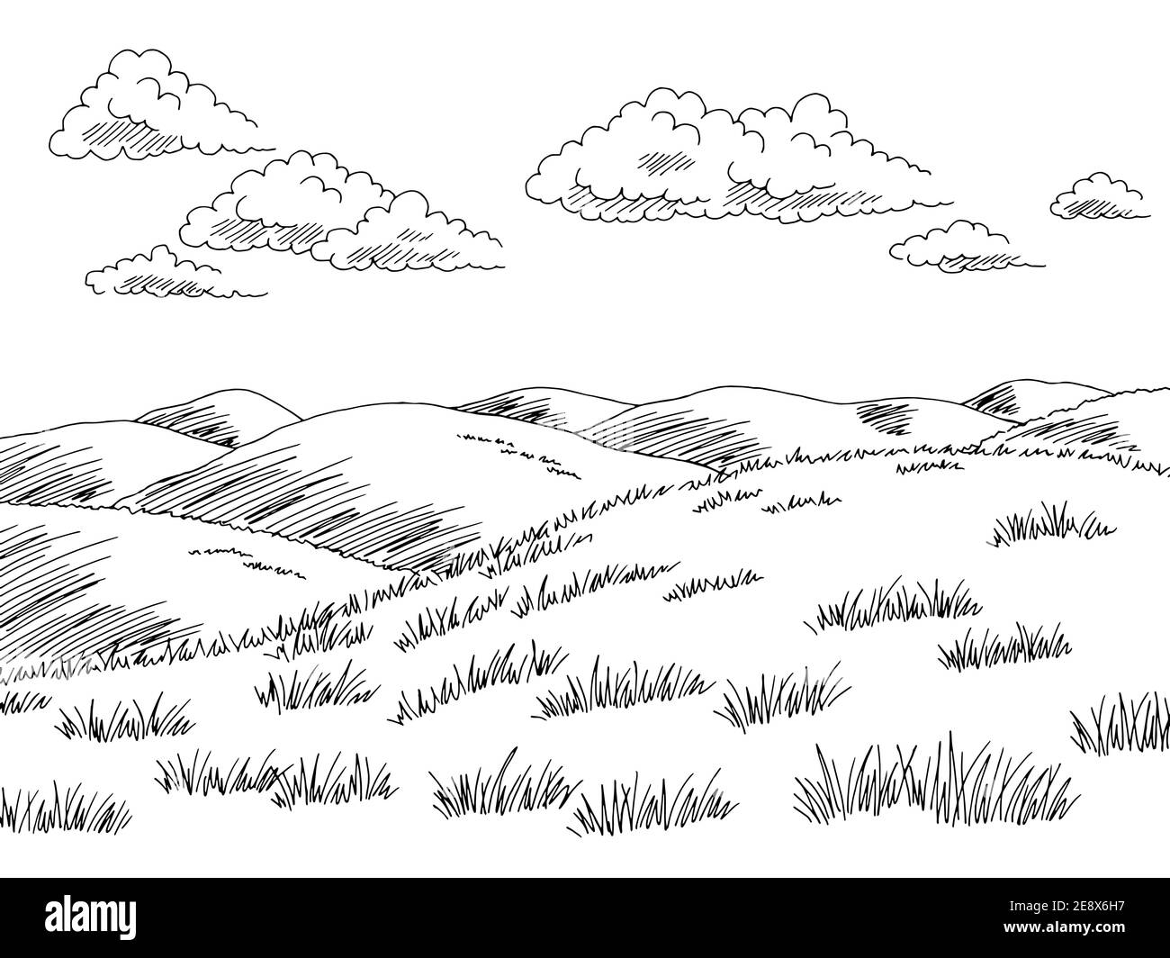 Gráfico de colinas blanco negro paisaje dibujo ilustración vector Ilustración del Vector