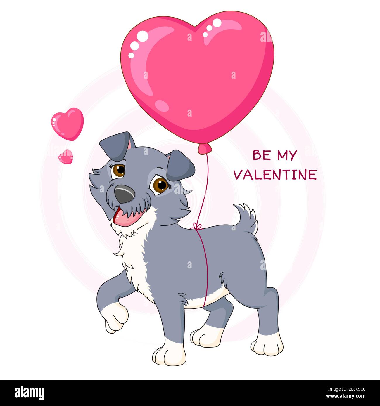 Tarjeta de San Valentín con un lindo perro. Divertido terrier de dibujos  animados con globo en forma de corazón, inscripción sea mi San Valentín.  Ilustración vectorial EPS8 Imagen Vector de stock -