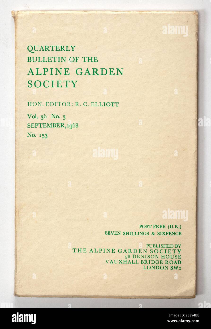 Boletín trimestral de la Sociedad de Jardines Alpino Foto de stock