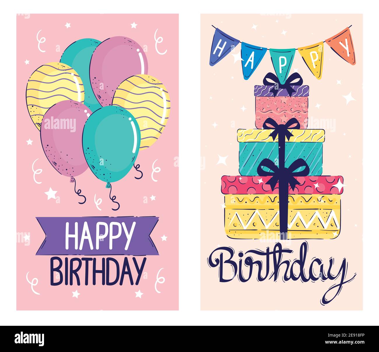 feliz cumpleaños cartas con globos helio y regalos Imagen Vector de stock -  Alamy