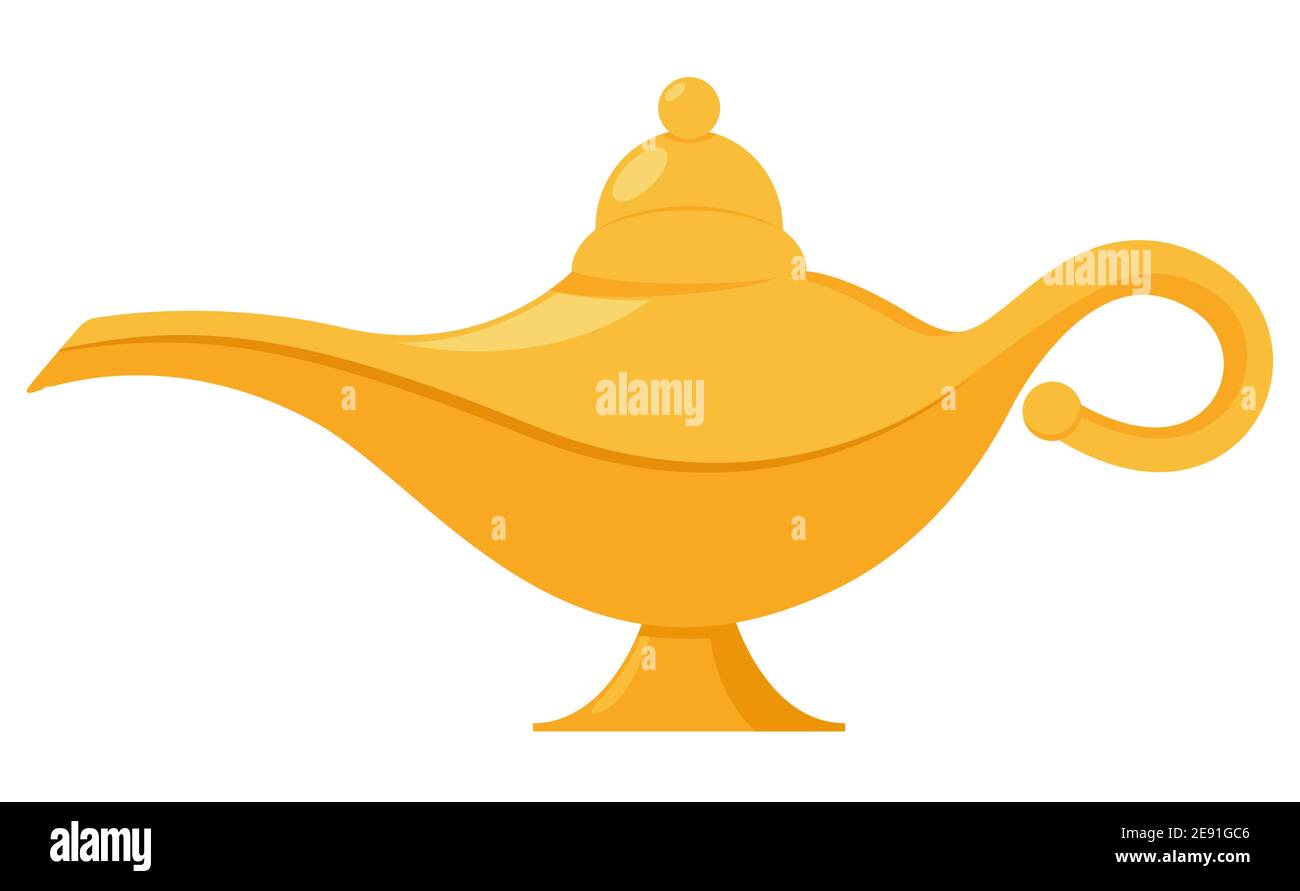 Icono de vector mágico de Lamp aladdin. Aladin genie lámpara botella deseo  ilustración de dibujos animados Imagen Vector de stock - Alamy