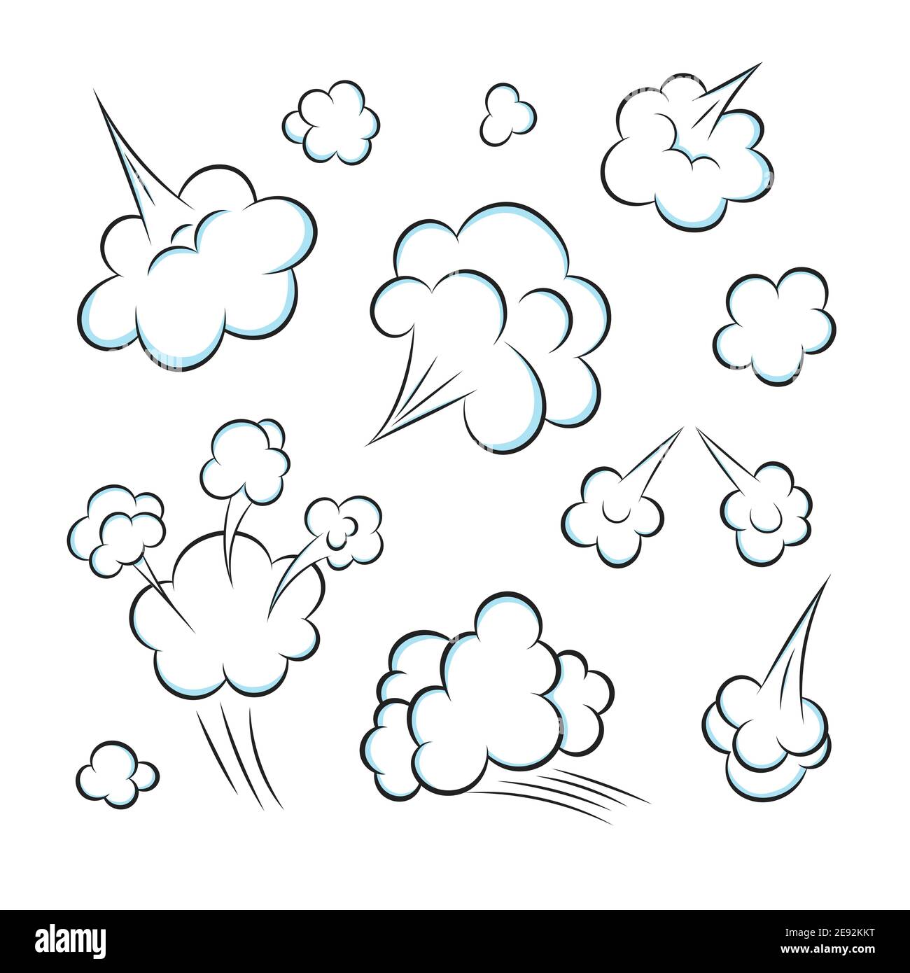 Pop art cómic libro de dibujos animados fart nube de estilo plano diseño vector ilustración conjunto. Mal olor o olor tóxico caricatura humo nube aislada en whi Ilustración del Vector