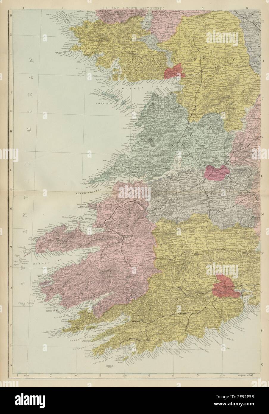 IRLANDA (suroeste) Munster Cork Kerry Clare Limerick GW BACON 1885 mapa antiguo Foto de stock