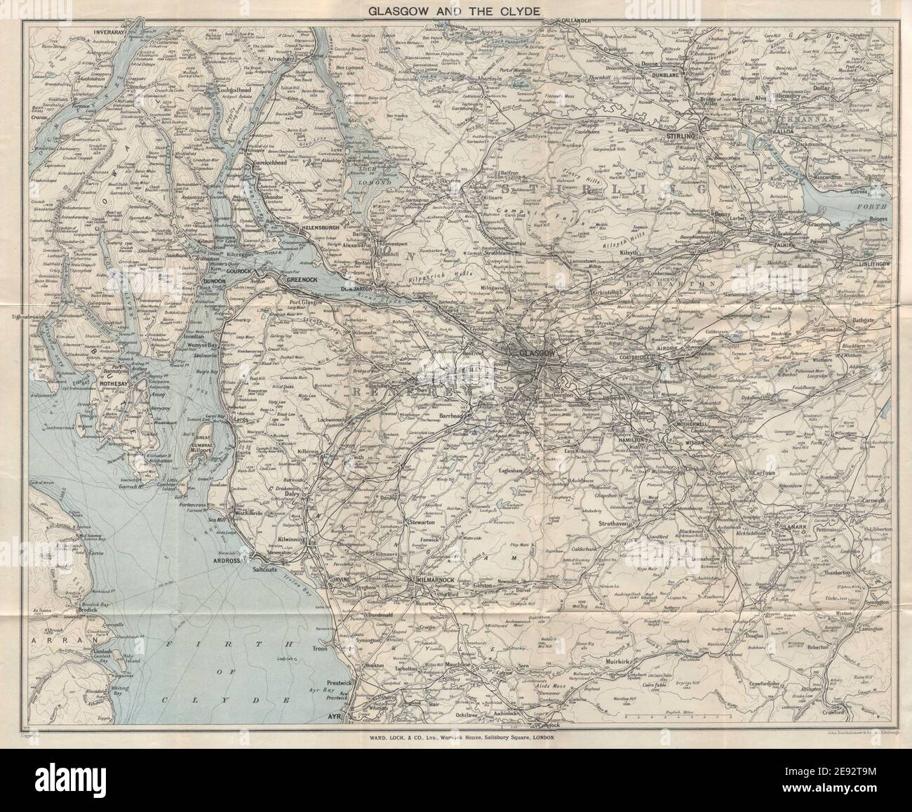 GLASGOW y EL CLYDE mapa turístico vintage. Escocia. BLOQUEO DE BARRIO 1931 viejo Foto de stock