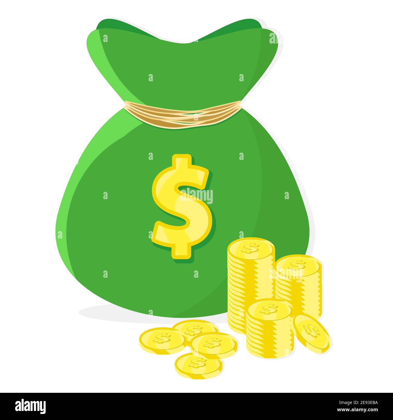 Bolsa de dinero verde con monedas de oro pilas ilustración vectorial Imagen  Vector de stock - Alamy