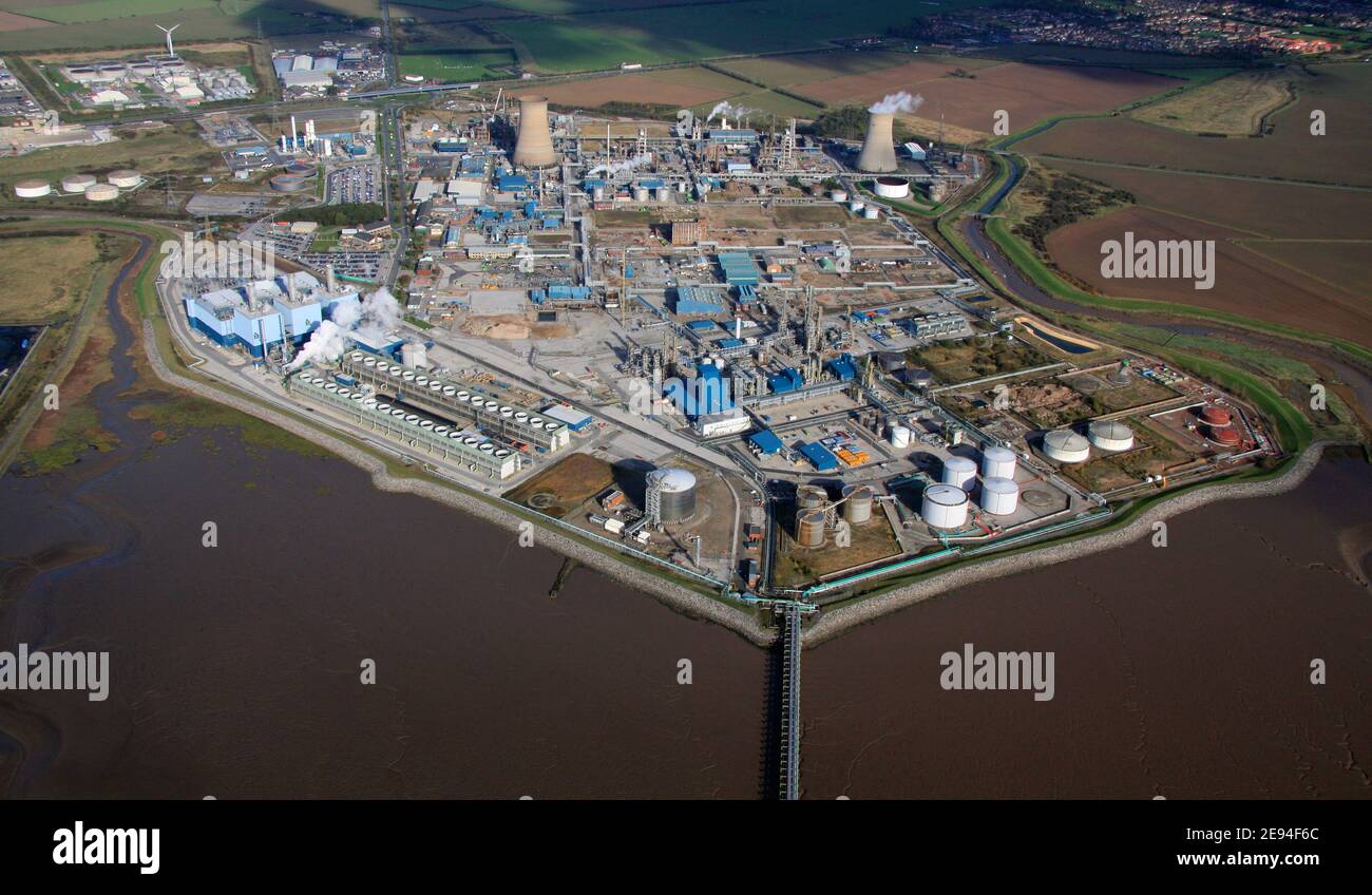 Vista aérea de Saltend Chemicals Park y Power Station cerca de Hull, East Yorkshire Foto de stock