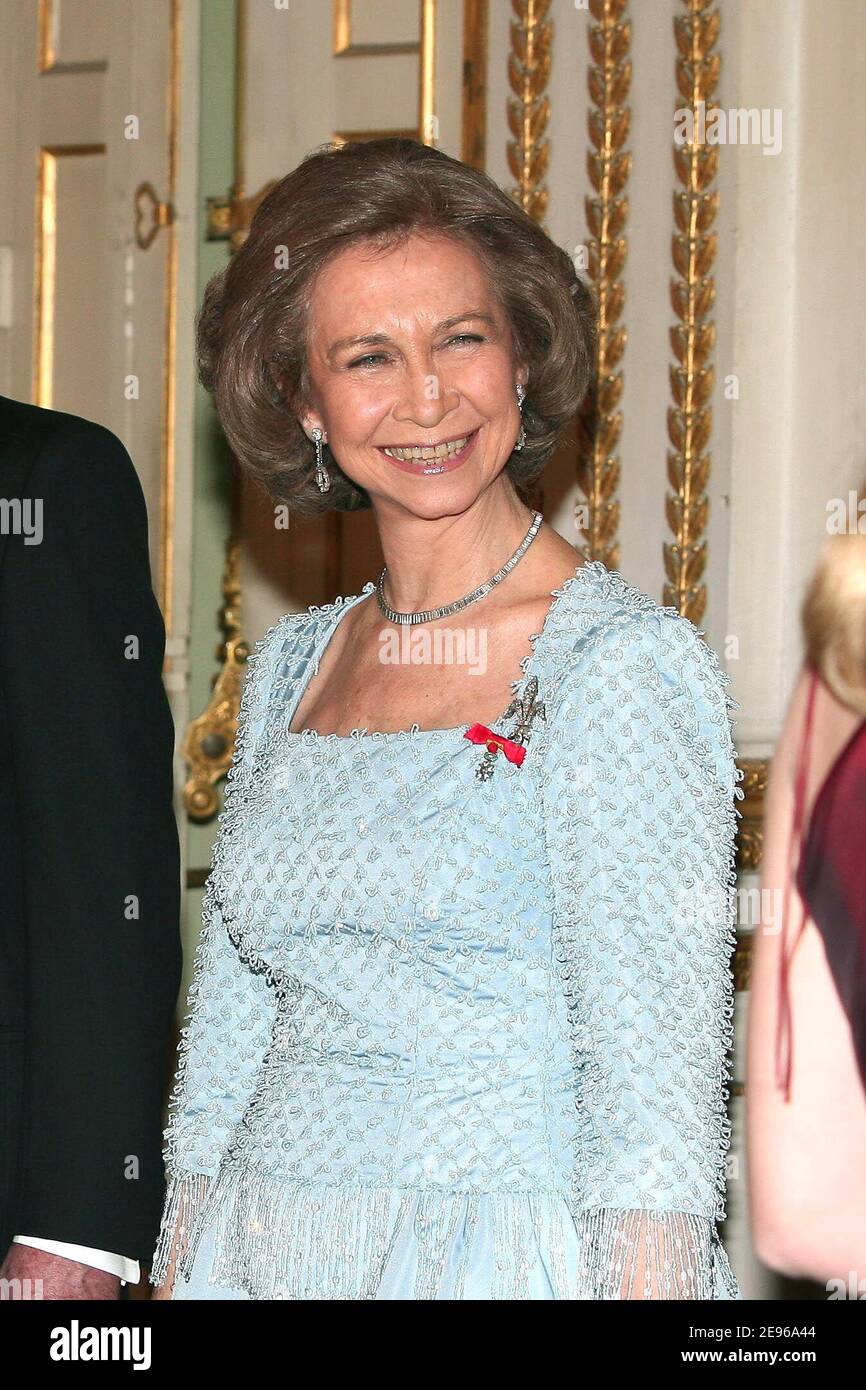 La Reina Sofía de España fotografió durante la cena de gala celebrada en el Palacio del Elíseo, París, el 27 de marzo de 2006, como parte de la visita estatal de 3 La Reina Sofía de España fotografió durante la cena de gala celebrada en el Palacio del Elíseo, París, el 27 de marzo de 2006, como parte de la visita estatal de 3