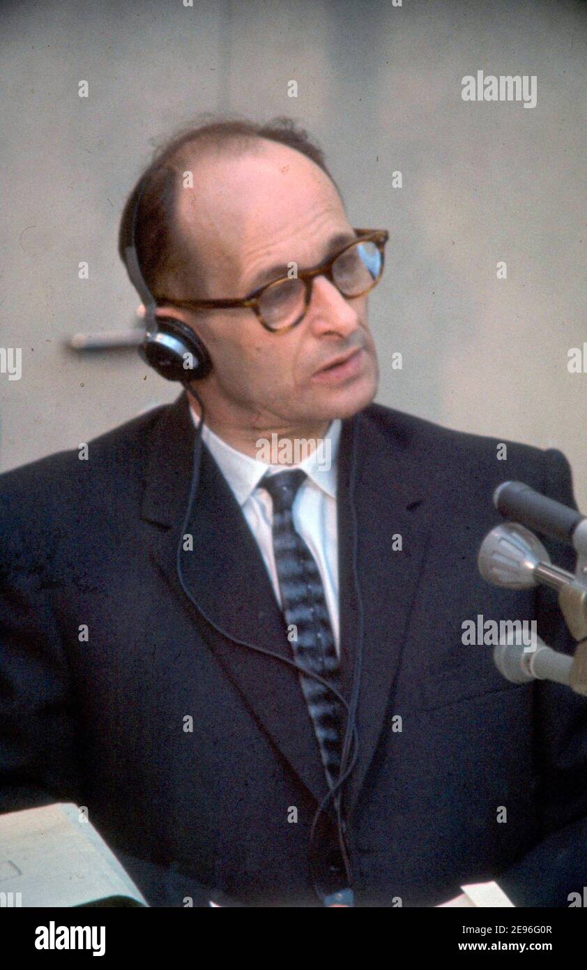 Adolf Eichmann en el juicio en Jerusalén, abril de 1961 Foto de stock