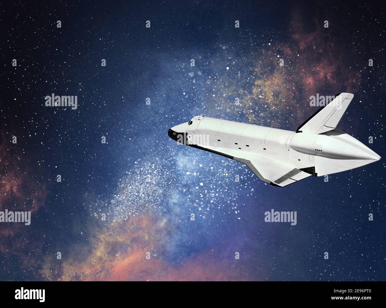 Imagen futurista del concepto de turismo de viajes espaciales, una de las características emergentes más emocionantes de la industria turística más amplia, el vuelo espacial comercial en Foto de stock