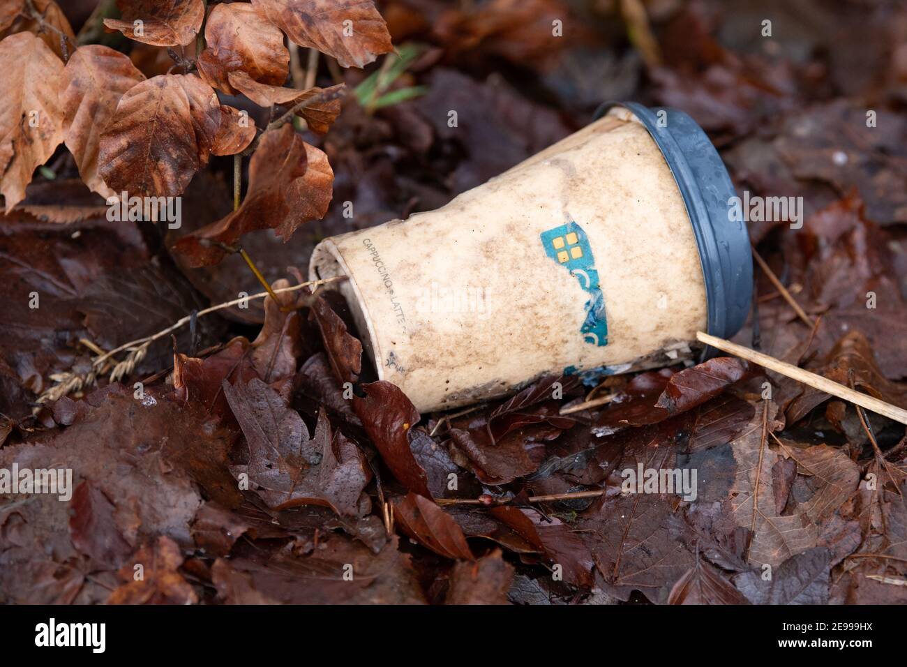 Greggs desechable de un solo uso taza de basura para llevar - Escocia, Reino Unido Foto de stock