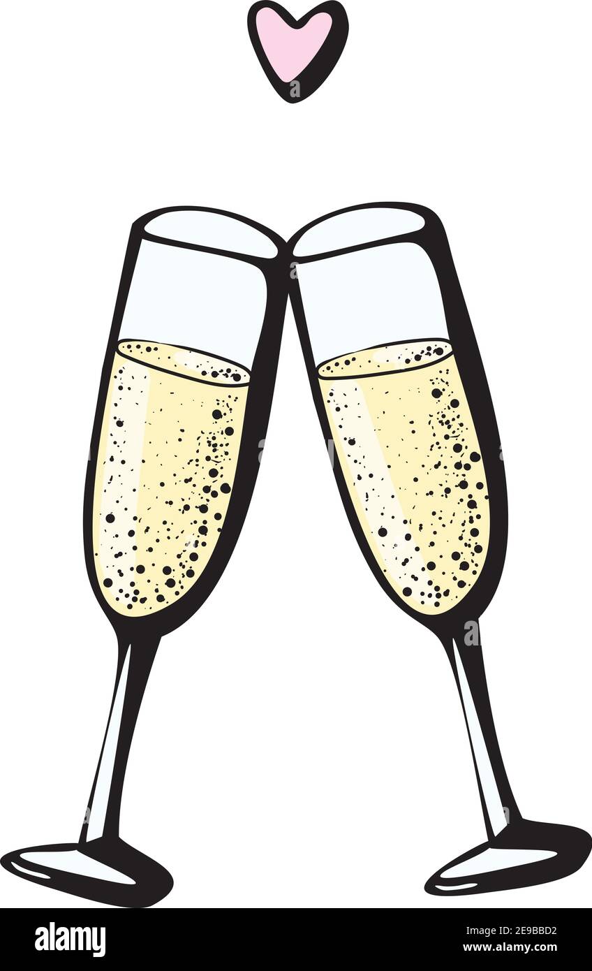 Vector doodle dibujo a mano ilustración de dos copas de champán pareja amor  bebida alegría sobre fondo blanco. Tarjeta de San Valentín Imagen Vector de  stock - Alamy