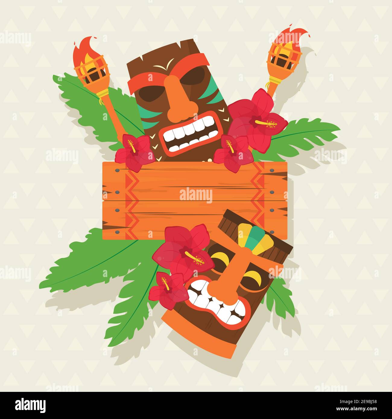Dibujos animados Tiki con diseño de pancartas de madera de verano tropical  hawaiano Y tema exótico ilustración vectorial Imagen Vector de stock - Alamy