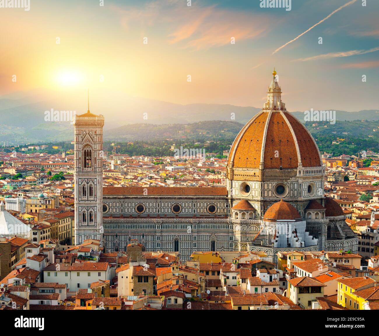 Vista de Florencia y Basílica de Santa María, Italia. Foto de stock
