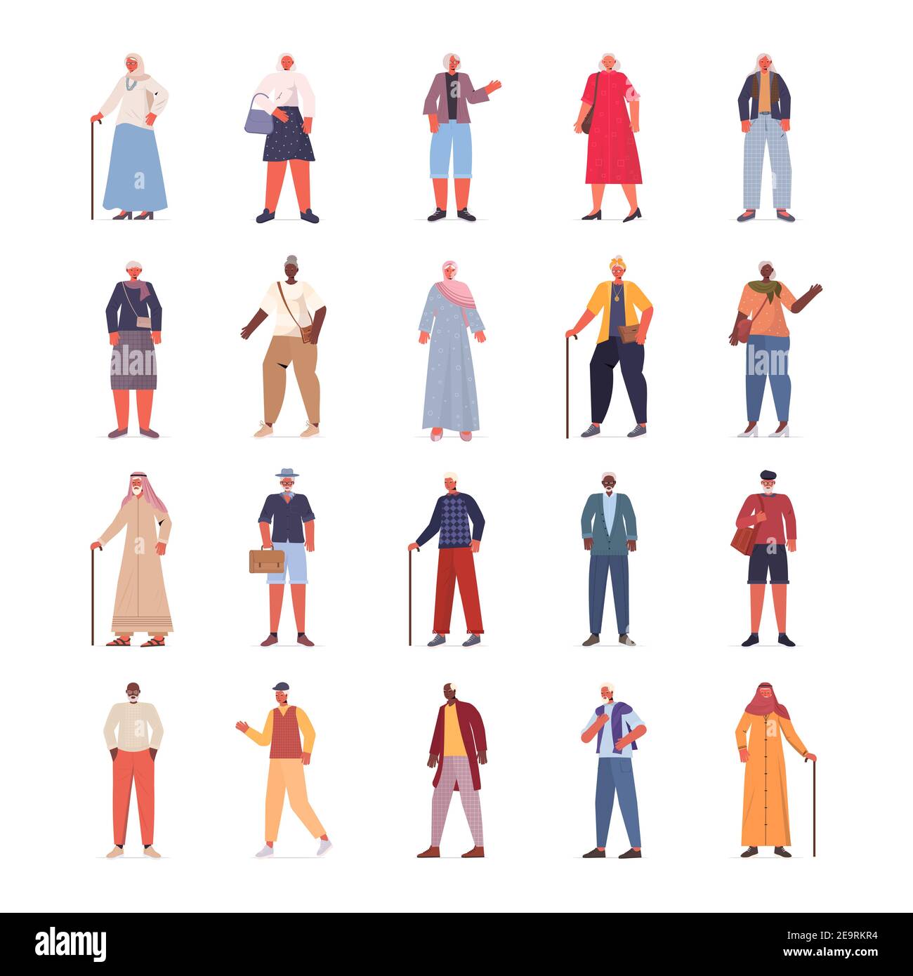 set mezcla raza vieja hombres en ropa informal de moda hombre dibujos animados personajes colección de longitud completa vector ilustración Imagen Vector de - Alamy