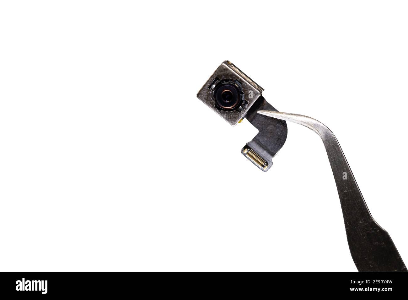 módulo de pieza de la cámara del smartphone aislado sobre fondo blanco. Foto de stock