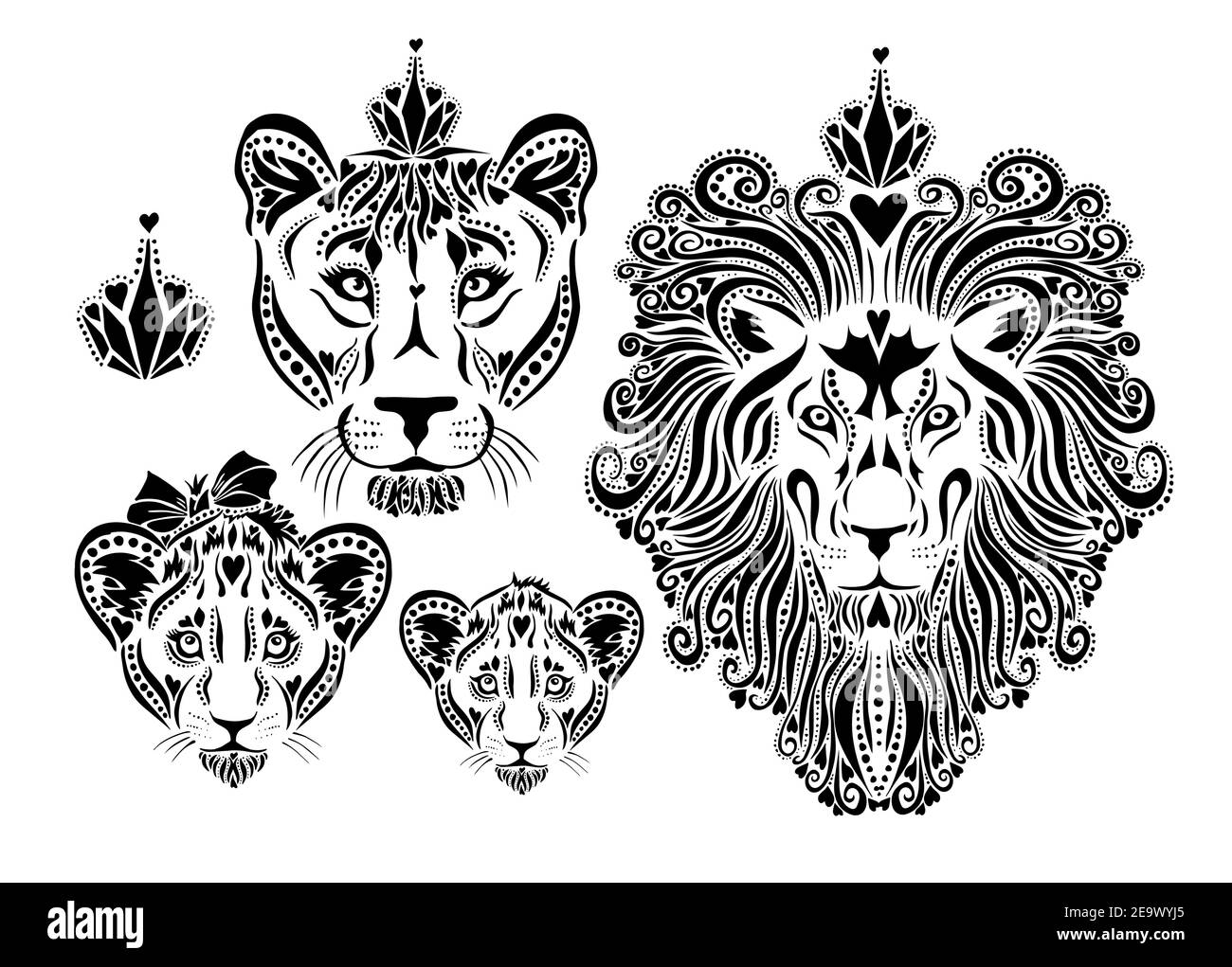 Ilustración con una familia de leones Imagen Vector de stock - Alamy