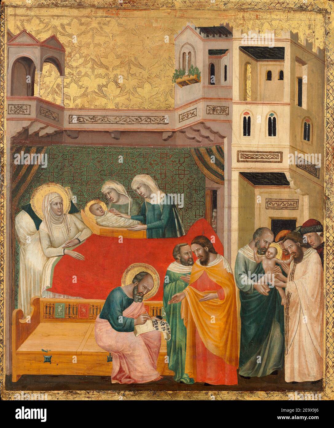 El nacimiento, el Naming y la circuncisión de San Juan Bautista ( c. 1335 ) - por Giovanni Baronzio ( activo c. 1320 - 1350) Foto de stock