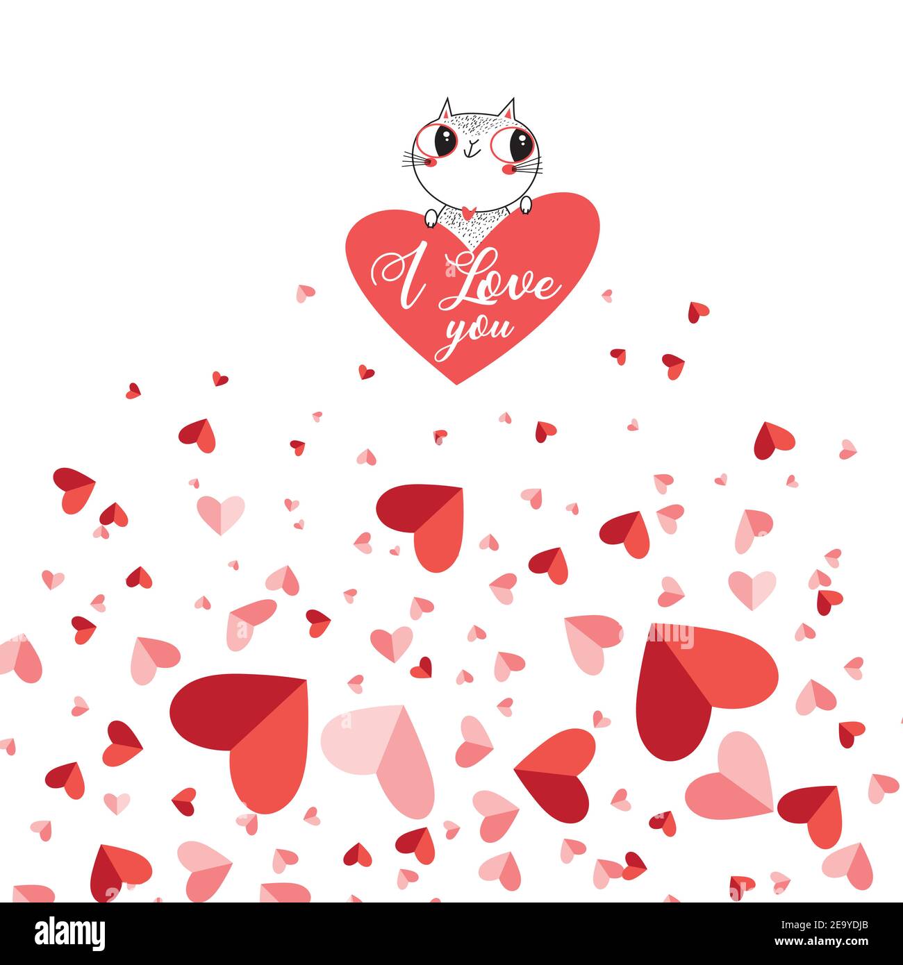 Ilustración vectorial de un hermoso gato enamorado de un corazón sobre un fondo claro. Para el día de San Valentín o para una tarjeta de vacaciones o un cartel. Ilustración del Vector