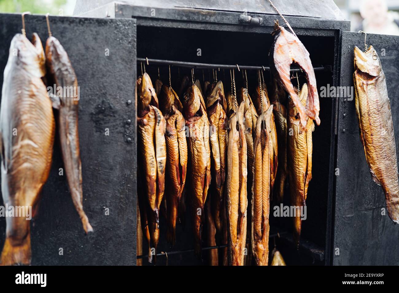 foto de pescado ahumado colgado dentro de un horno Fotografía de stock -  Alamy