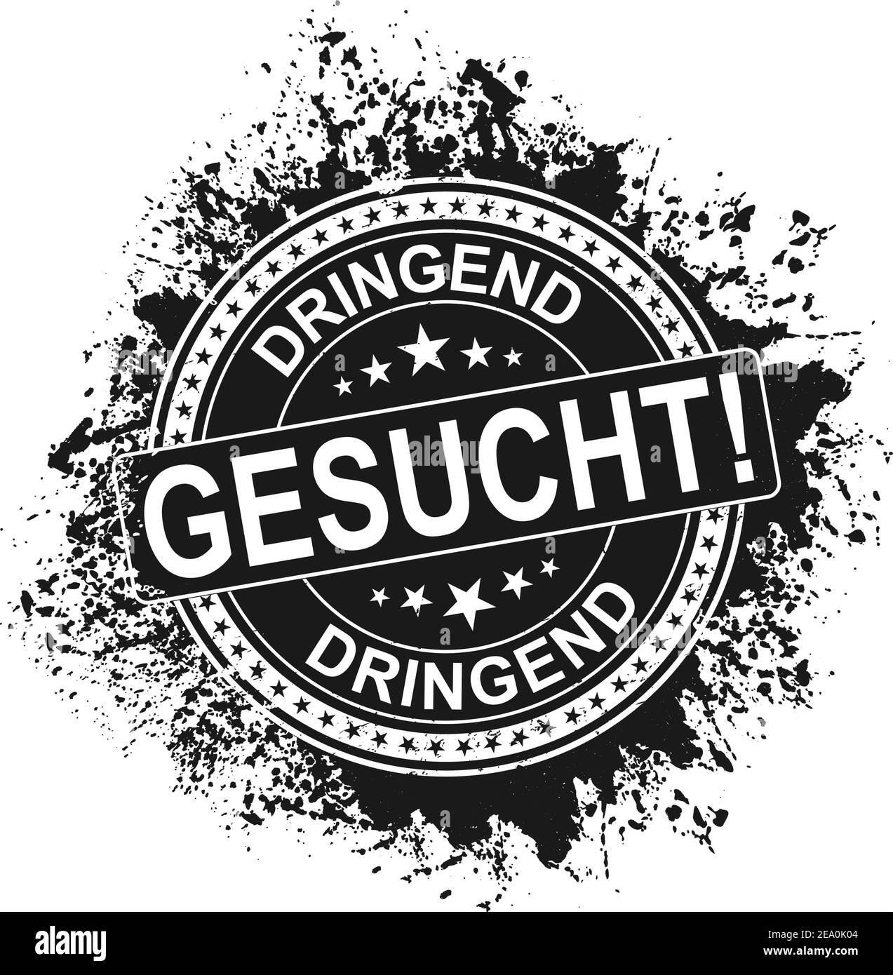 Se requiere urgentemente en alemán DRINGEND GESUCHT sello de goma sobre a fondo blanco Ilustración del Vector