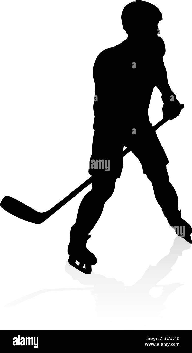 Jugador de Hockey sobre Hielo silueta deportiva Ilustración del Vector