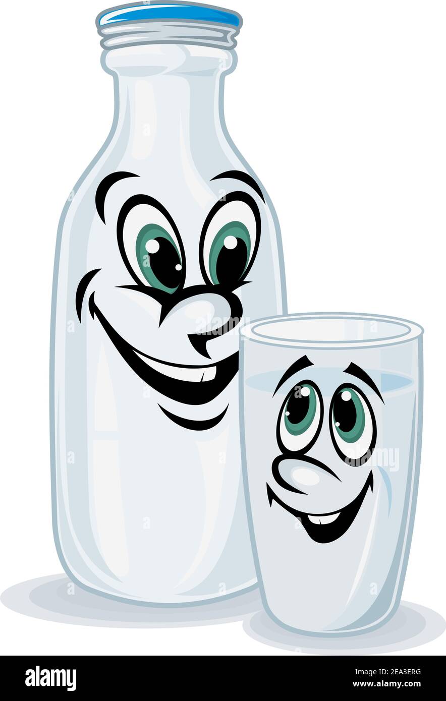 Vaso de leche y de productos lácteos en el estilo de dibujos animados  Imagen Vector de stock - Alamy